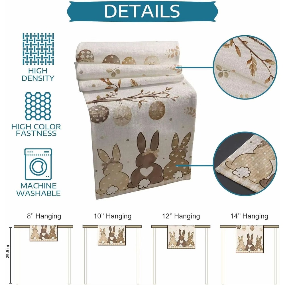 Rustic Easter Bunny Linen Table Runner With Egg Print Spring Decor 5