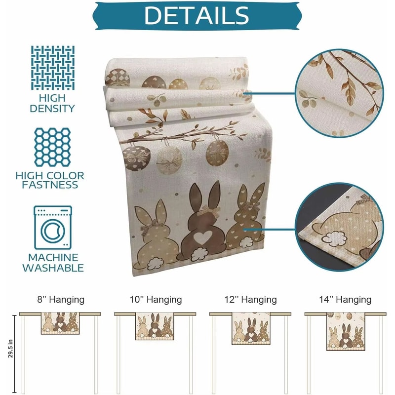 Rustic Easter Bunny Linen Table Runner With Egg Print Spring Decor 5