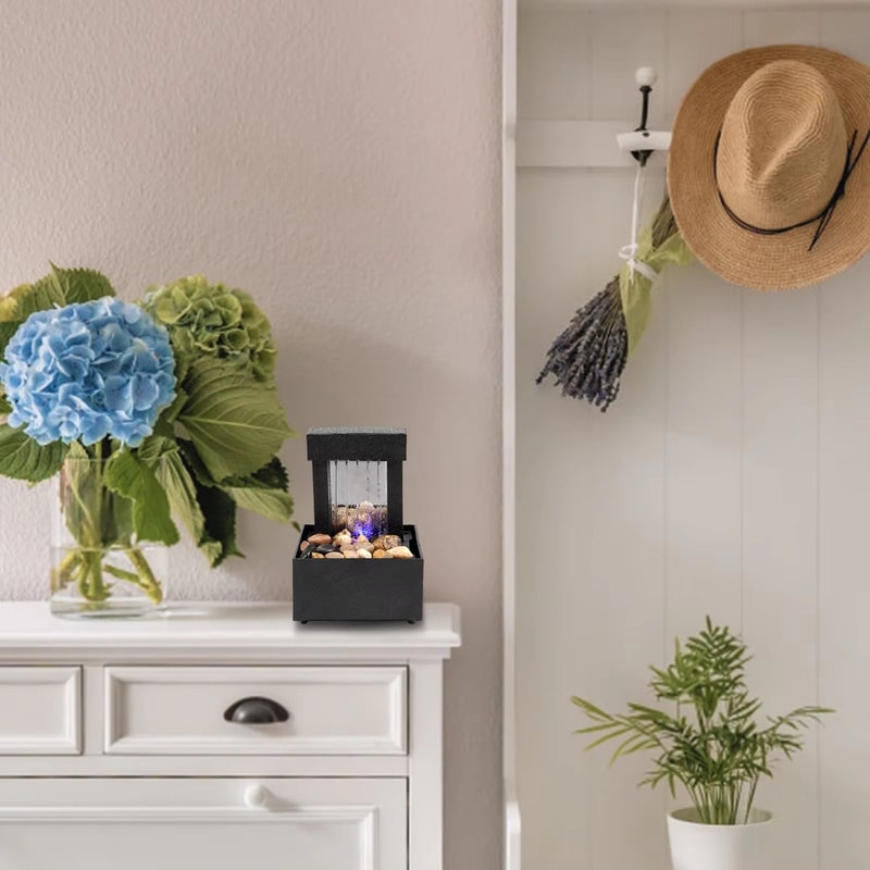 Mini LED Tabletop Water Fountain USB Powered Desktop Waterfall Decor 2