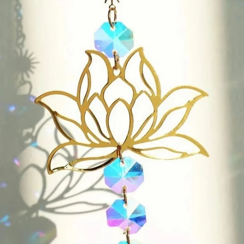 Metal Lotus Crystal Suncatcher Wind Chime Pendant Elegant Hanging Decor 2