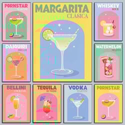 colorful cocktail canvas wall art set trendy bar cart drink posters
