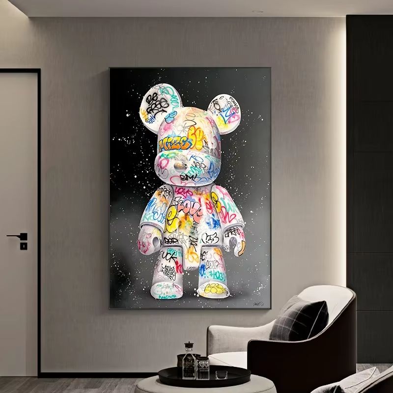 Kawaii Graffiti Bear Canvas Wall Art Colorful Pop Street Decor 0