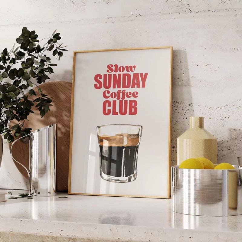 Retro Coffee Club Canvas Wall Art Chic Beige Cafe Aesthetic Print 9