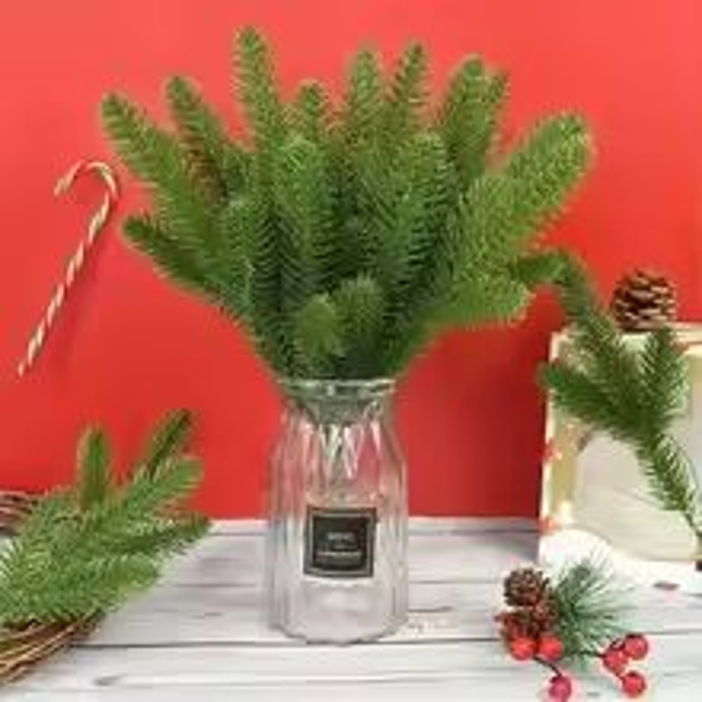 20PCS Artificial Pine Needle Branches Green Christmas DIY Garland Decor Stems 1