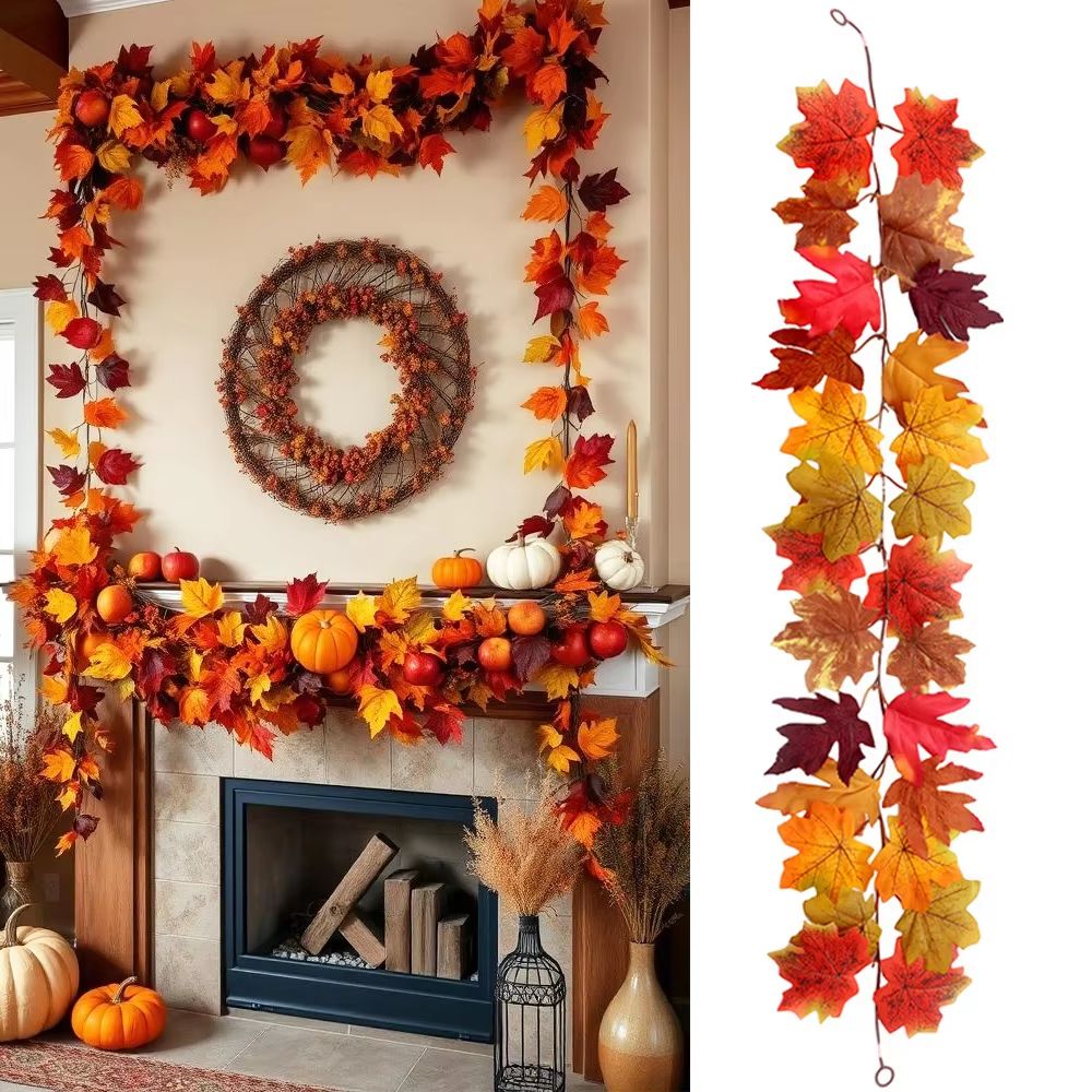 Artificial Maple Leaf Garland For Autumn Home Wedding Fireplace Decor 1