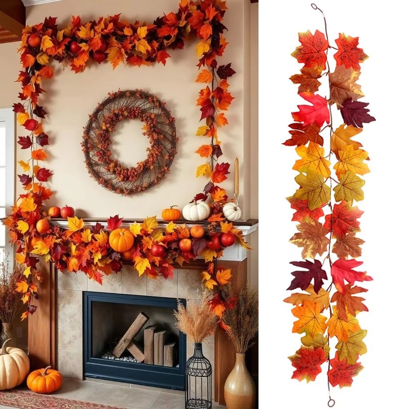 Artificial Maple Leaf Garland For Autumn Home Wedding Fireplace Decor 1