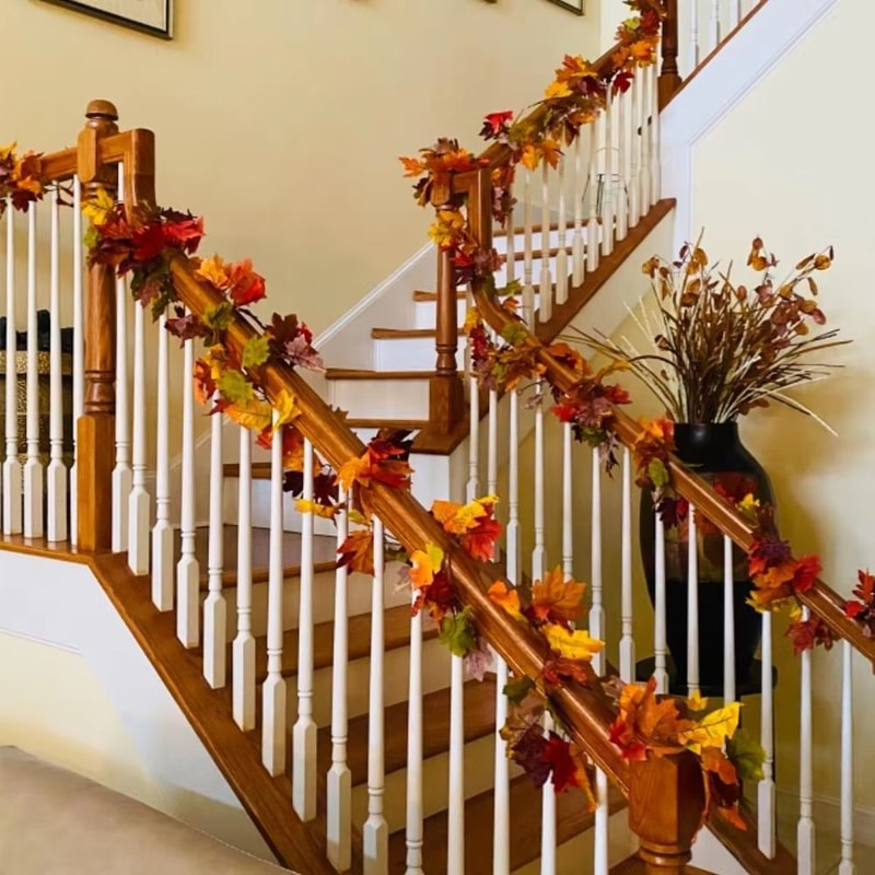 Artificial Maple Leaf Garland For Autumn Home Wedding Fireplace Decor 3