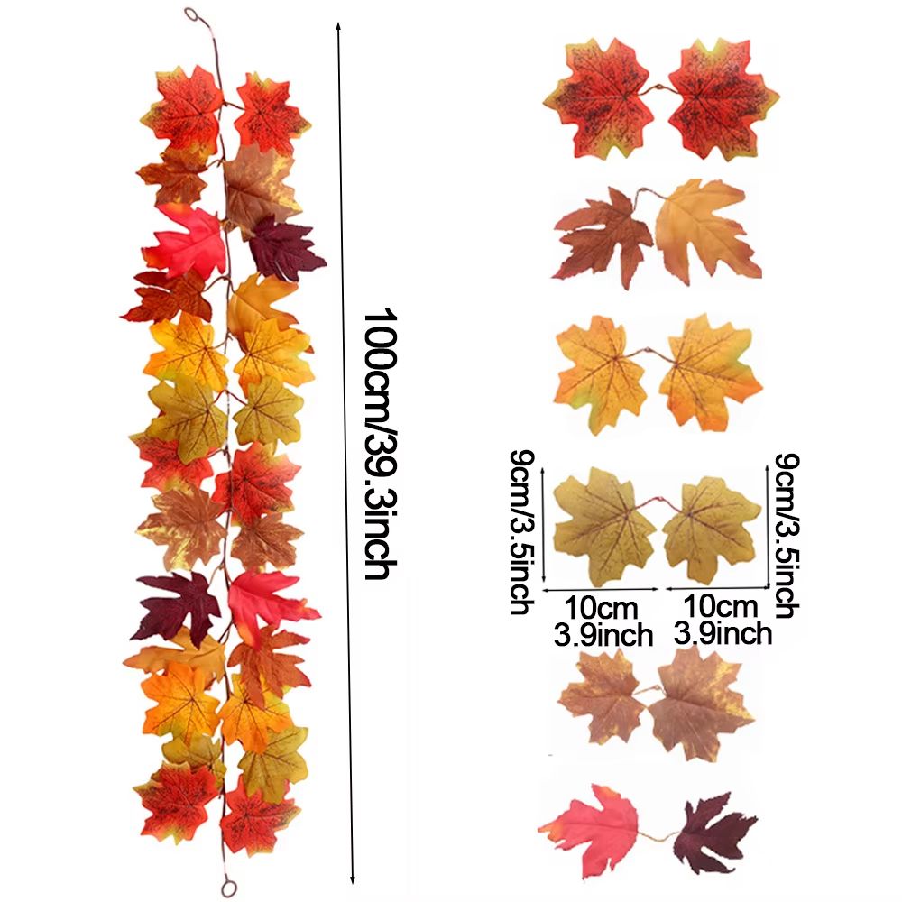 Artificial Maple Leaf Garland For Autumn Home Wedding Fireplace Decor 12