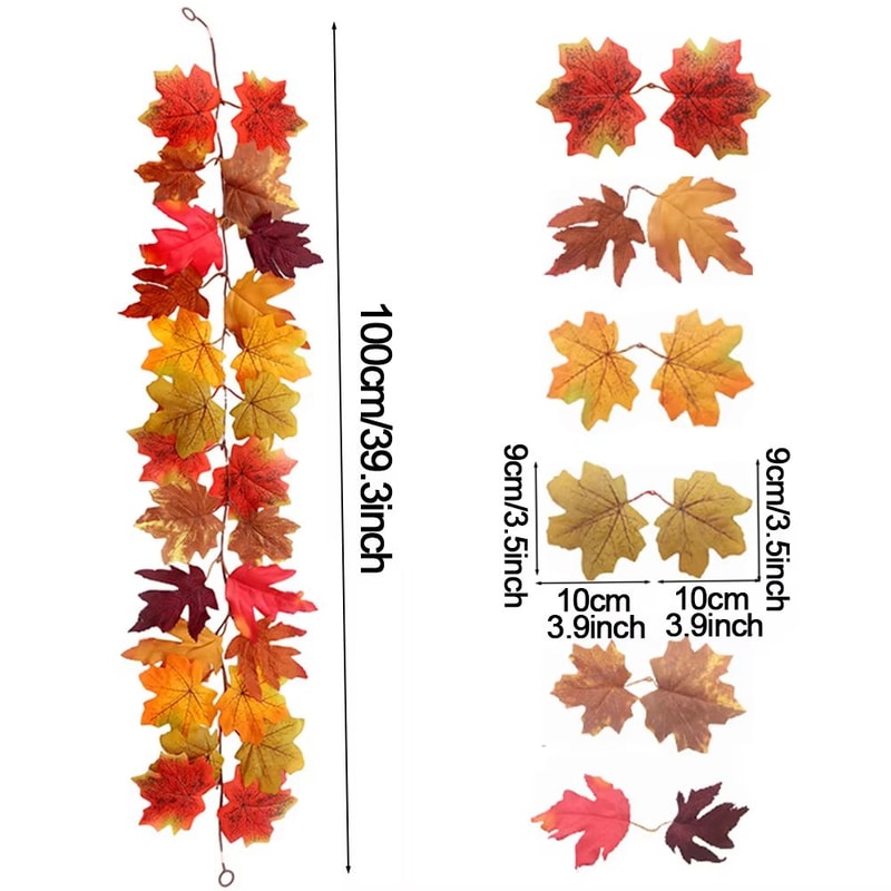 Artificial Maple Leaf Garland For Autumn Home Wedding Fireplace Decor 12