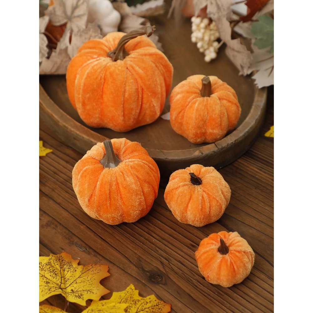 Velvet Artificial Pumpkin Decor For Fall Halloween Thanksgiving Home Styling 0