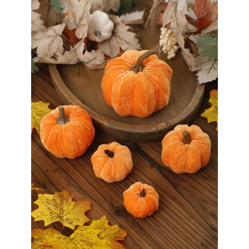 Velvet Artificial Pumpkin Decor For Fall Halloween Thanksgiving Home Styling 1