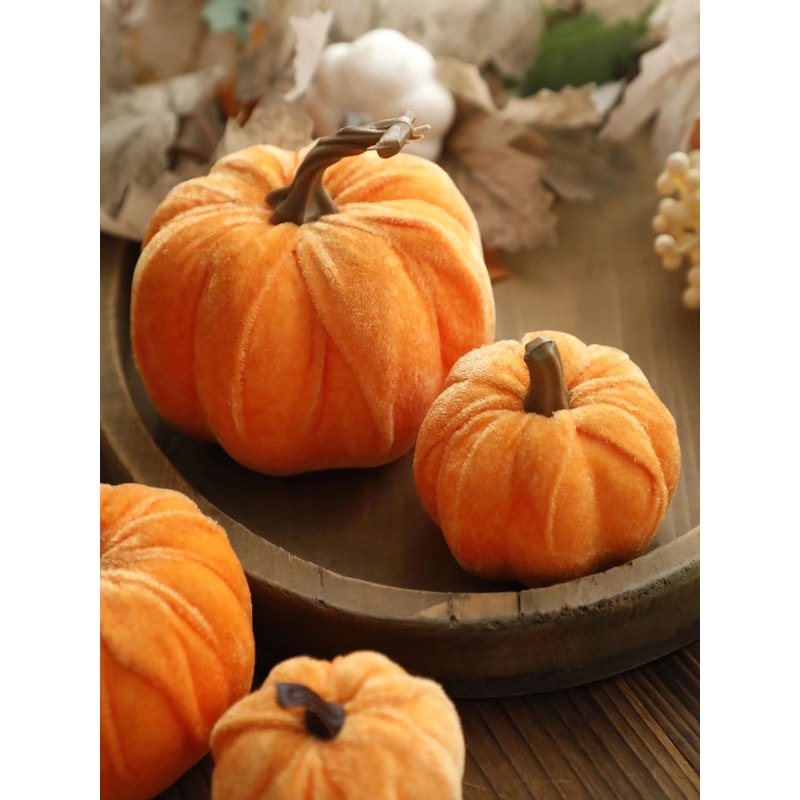 Velvet Artificial Pumpkin Decor For Fall Halloween Thanksgiving Home Styling 2