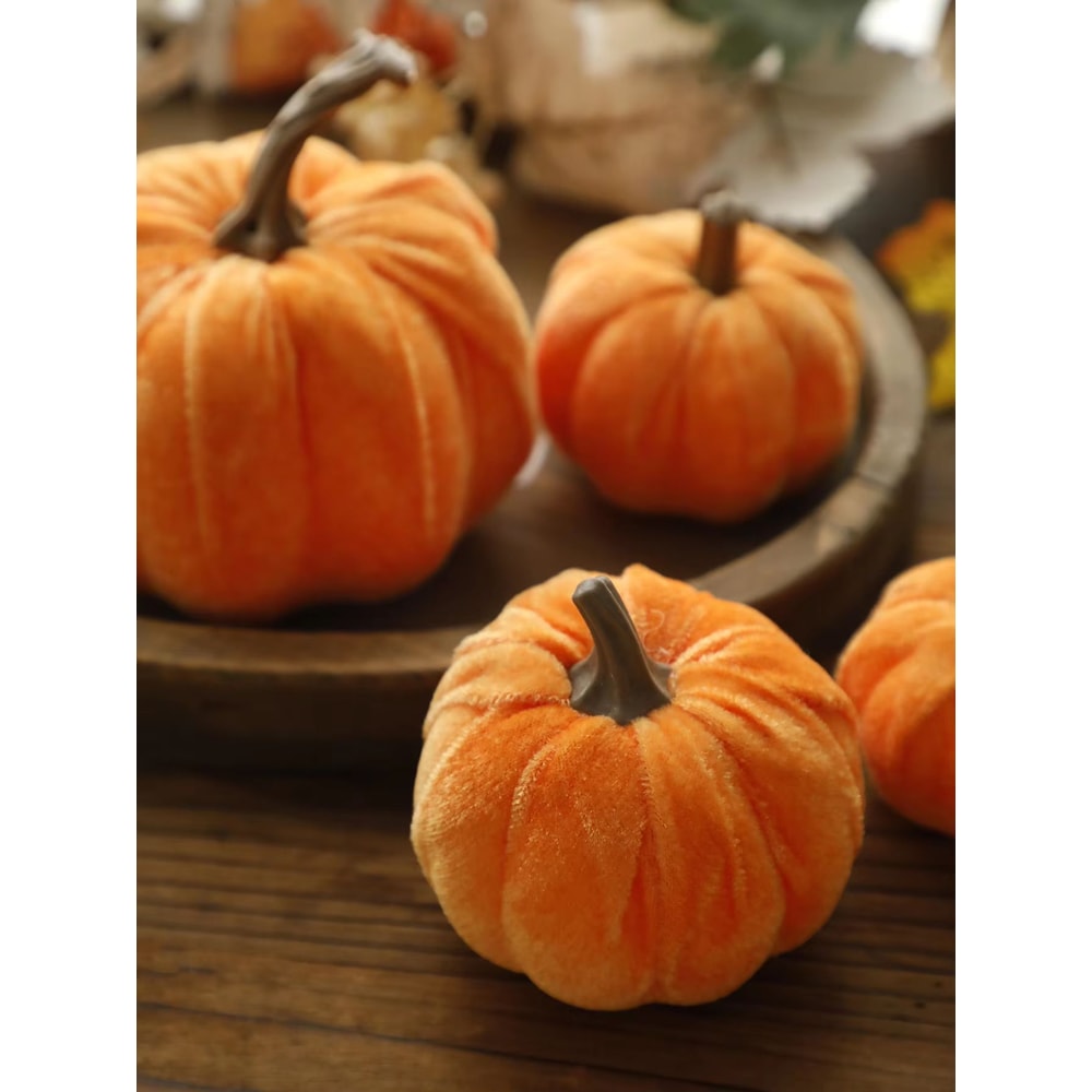 Velvet Artificial Pumpkin Decor For Fall Halloween Thanksgiving Home Styling 3
