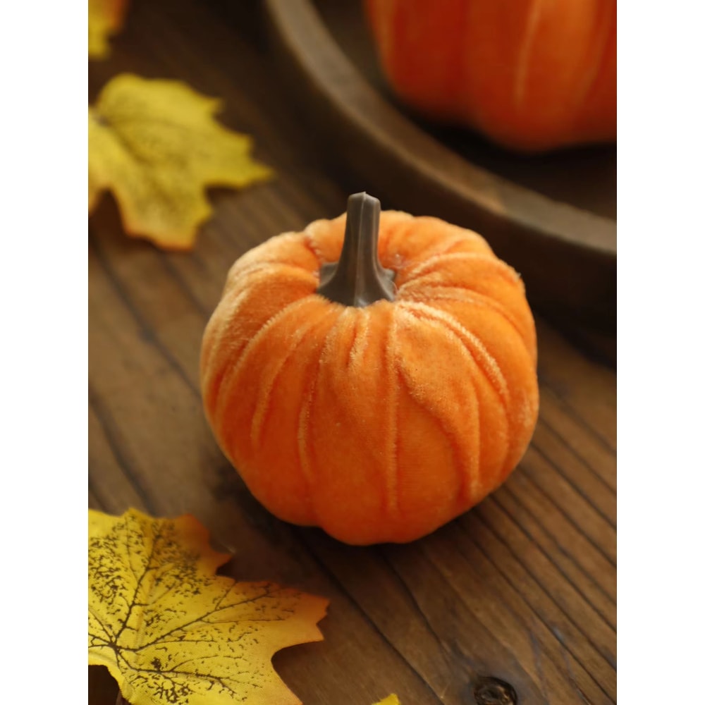 Velvet Artificial Pumpkin Decor For Fall Halloween Thanksgiving Home Styling 4