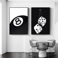 black and white 8 ball billiards canvas wall art modern pool room decor poster