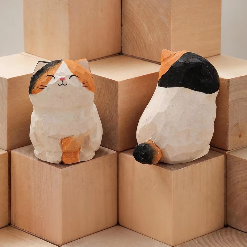 Handcrafted Wooden Cat Figurine Decor Cute Kitten Statue For Desk Car And Home Accent 6