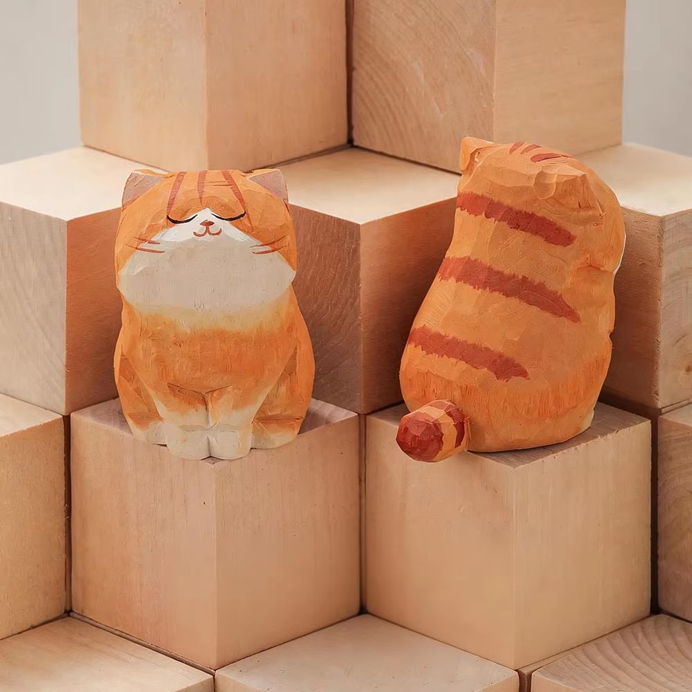 Handcrafted Wooden Cat Figurine Decor Cute Kitten Statue For Desk Car And Home Accent 7