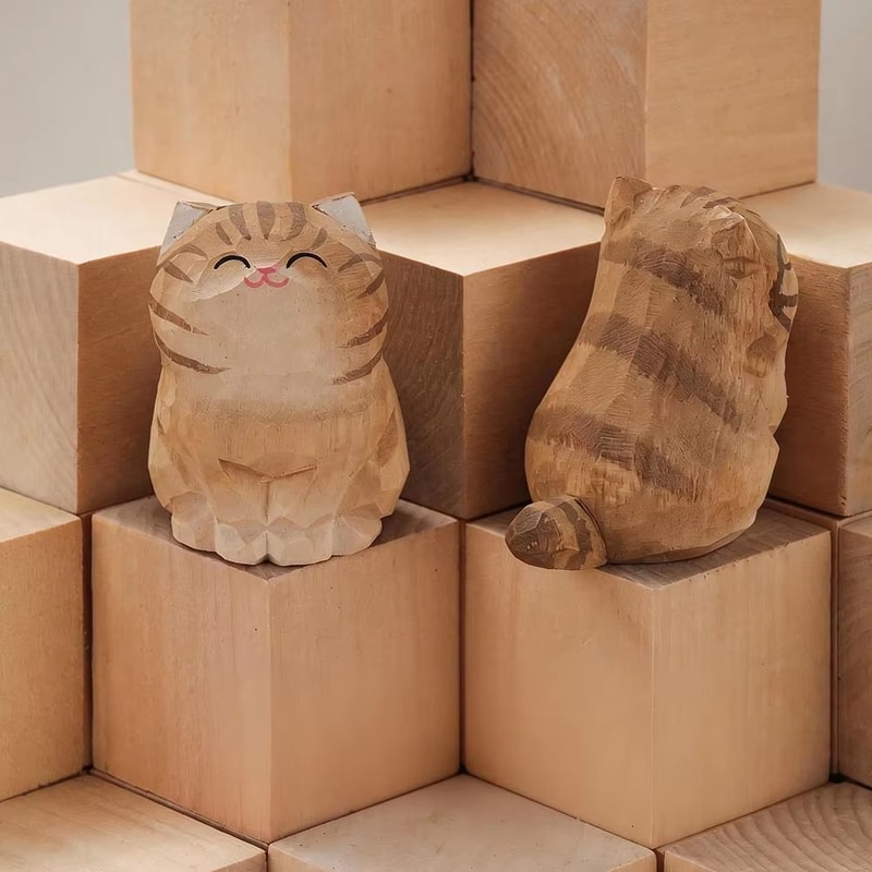 Handcrafted Wooden Cat Figurine Decor Cute Kitten Statue For Desk Car And Home Accent 14