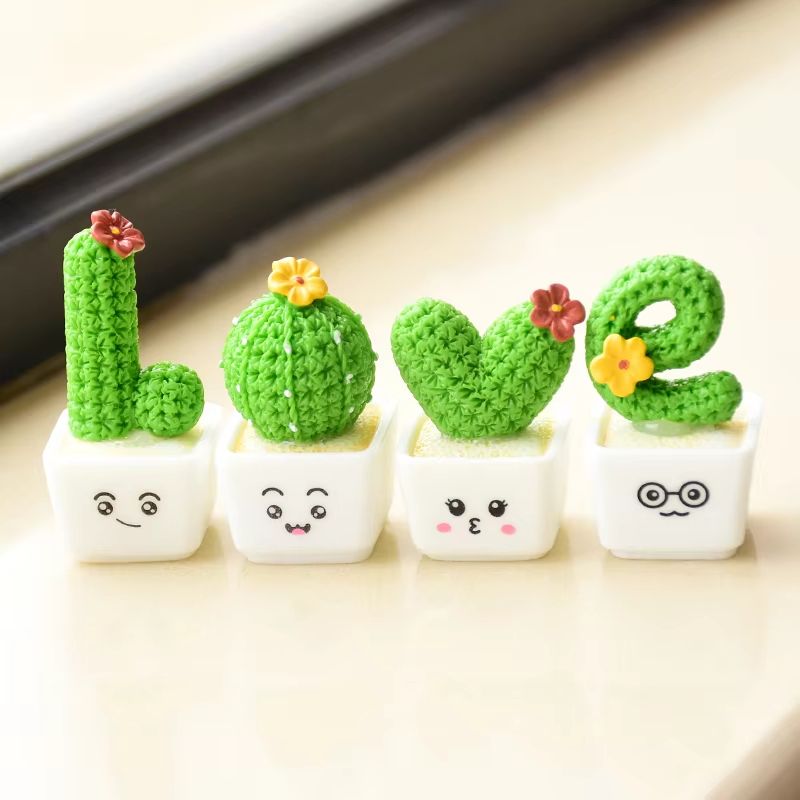 4Piece Mini Artificial Succulent Cactus Set Resin Bonsai Desk Decor 3