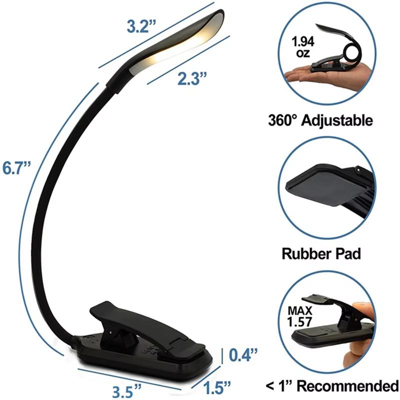 Mini USB Rechargeable Clip On Book Light Flexible LED Reading Lamp 4
