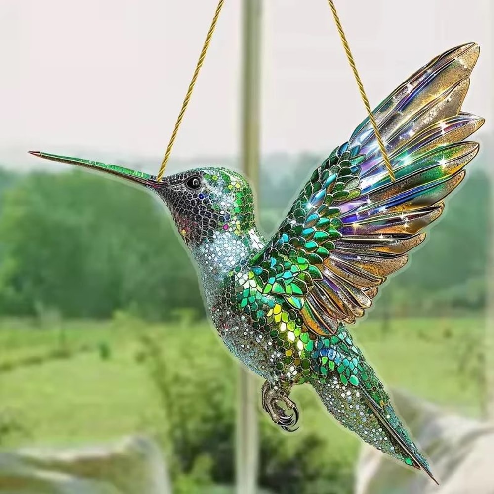 Kawaii Acrylic Hummingbird Wind Chime Keychain Colorful Hanging Room And Car Decor 15