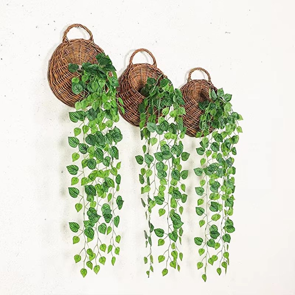 Artificial Rattan Hanging Plant Basket Ivy Vine Greenery Wall And Garden Decor 0
