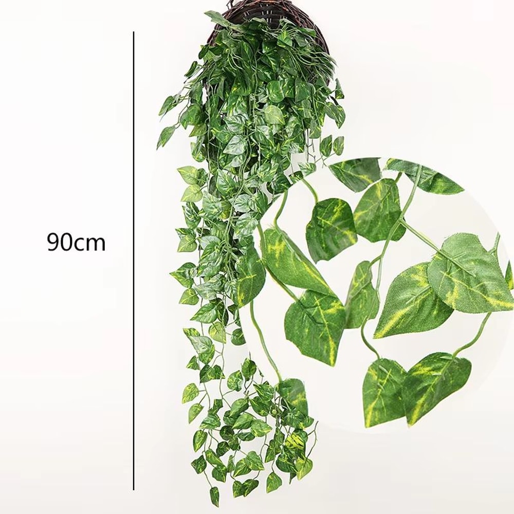 Artificial Rattan Hanging Plant Basket Ivy Vine Greenery Wall And Garden Decor 11