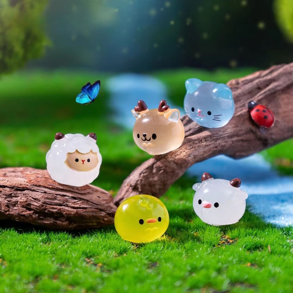 Glow In The Dark Mini Resin Animal Figurines Set Fairy Garden Micro Decor 2