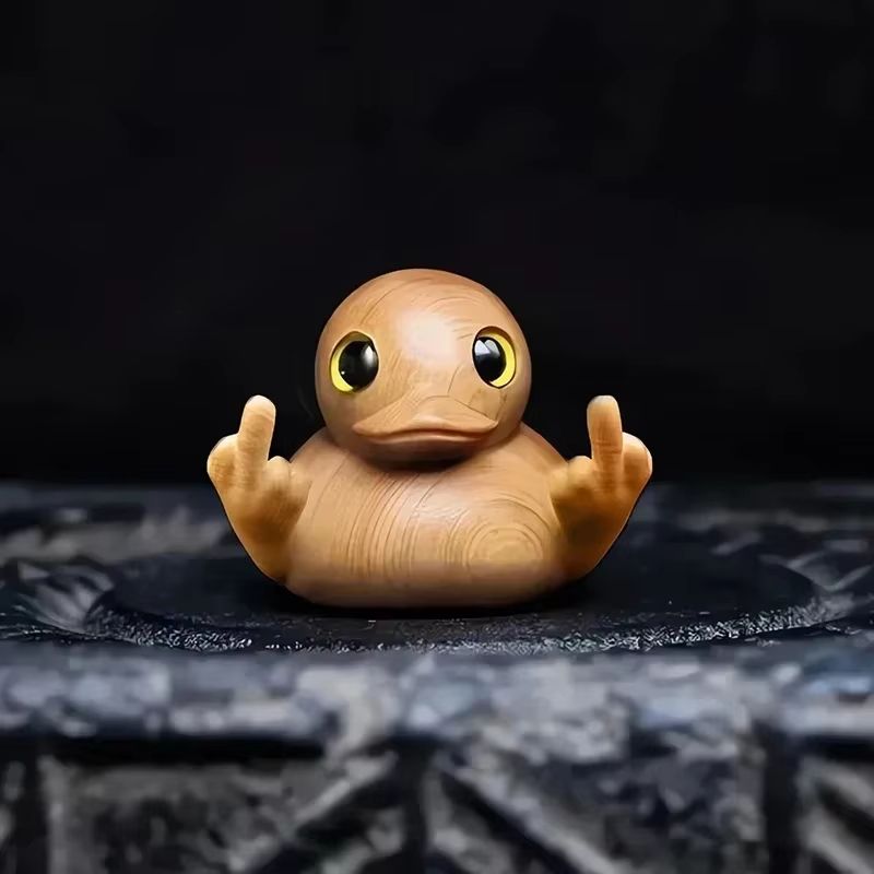 Funny Middle Finger Duck Wooden Figurine Mini Desk Decor Gag Gift 3
