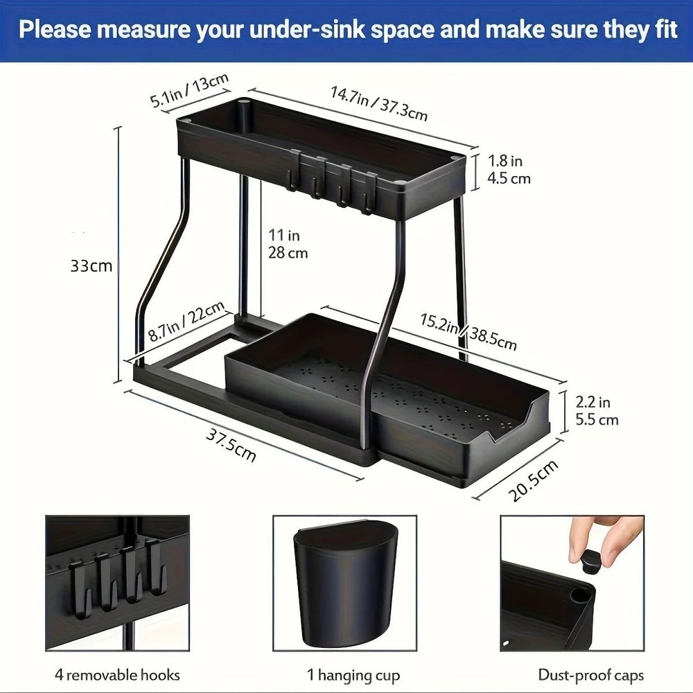 SlideMax 2 Tier Under Sink Organizer Pull Out Storage Drawer Space Saving Cabinet Rack 5