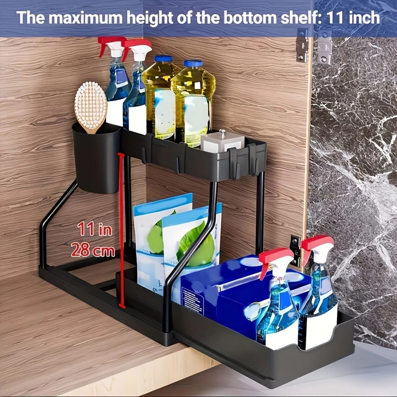 SlideMax 2 Tier Under Sink Organizer Pull Out Storage Drawer Space Saving Cabinet Rack 7