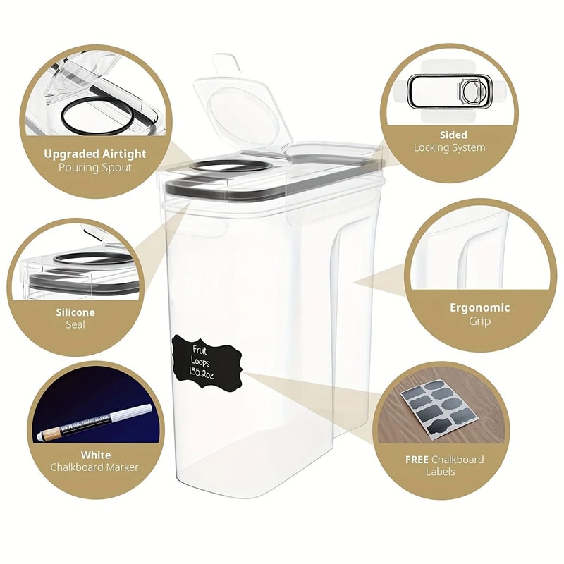 FreshSeal Airtight Cereal Storage Container Set BPA Free 25L 4L Pantry Organizer With Labels 2