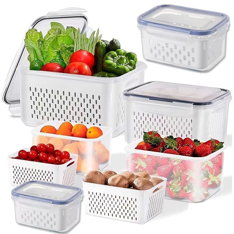 FreshLock Fridge Produce Storage Containers With Strainer Set 1