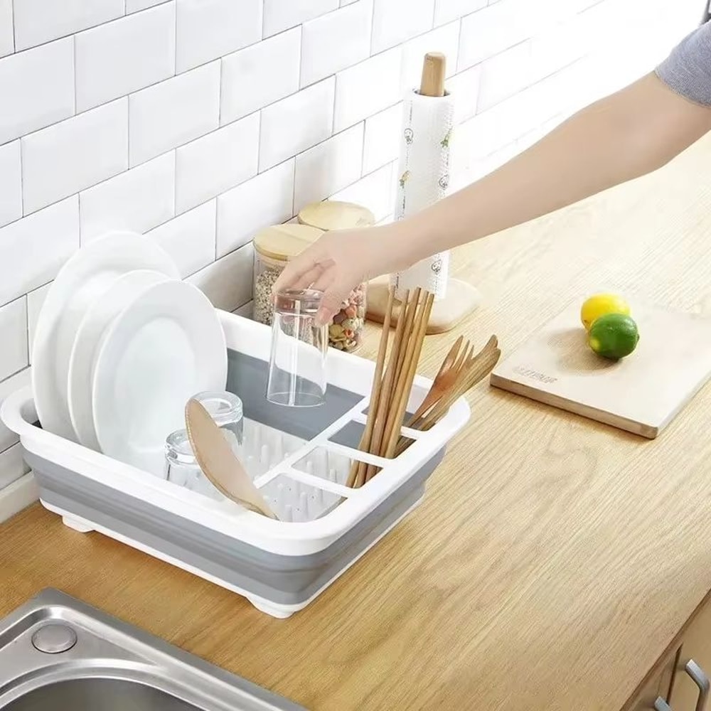Foldable Dish Drying Rack With Drain Tray Space Saving Kitchen Organizer 2