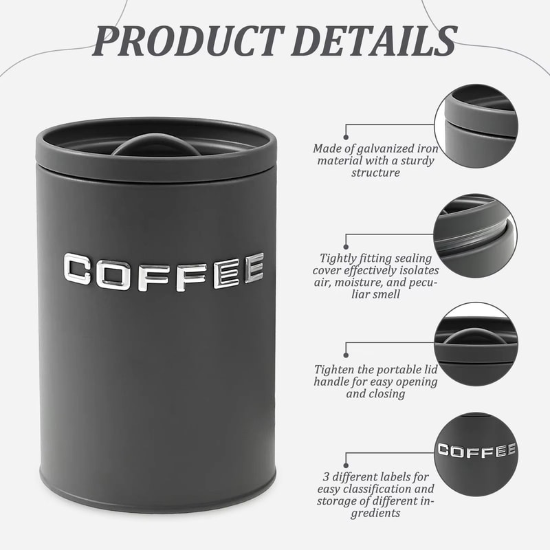 3Piece Airtight Coffee Tea And Sugar Canister Set For Kitchen Countertop Storage 2