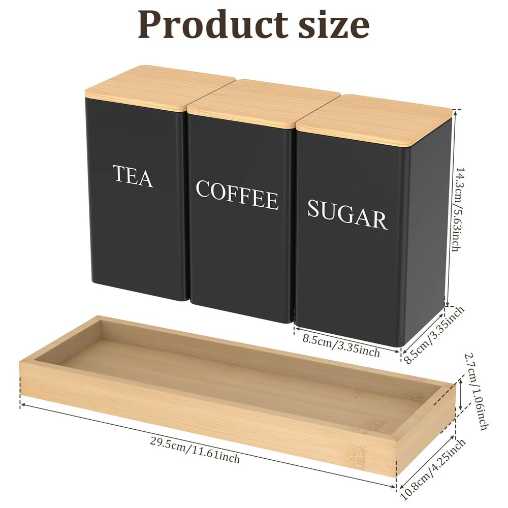 3Piece Airtight Coffee Tea And Sugar Canister Set For Kitchen Countertop Storage 8