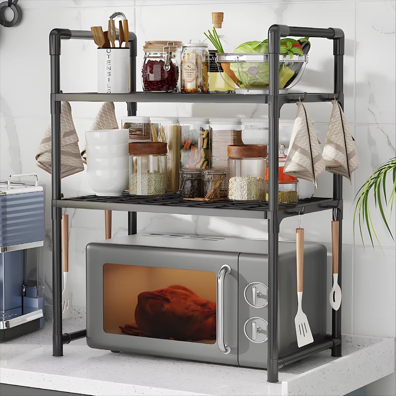 Compact Plastic Microwave Storage Rack Space Saving Countertop Organizer 2