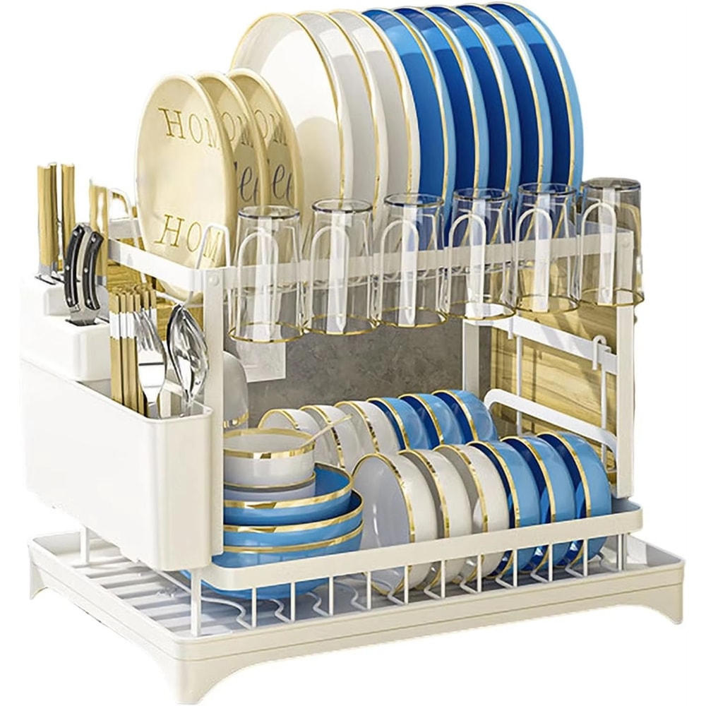 2 Tier Stainless Steel Dish Drying Rack With Drip Tray Countertop Organizer 7