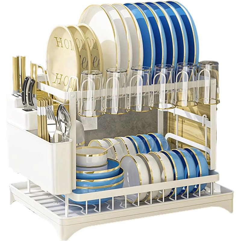 2 Tier Stainless Steel Dish Drying Rack With Drip Tray Countertop Organizer 7