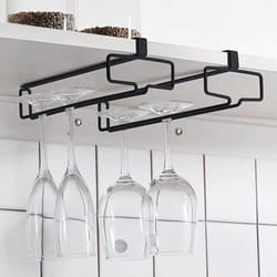 stainless steel hanging wine glass holder under cabinet space saving rack