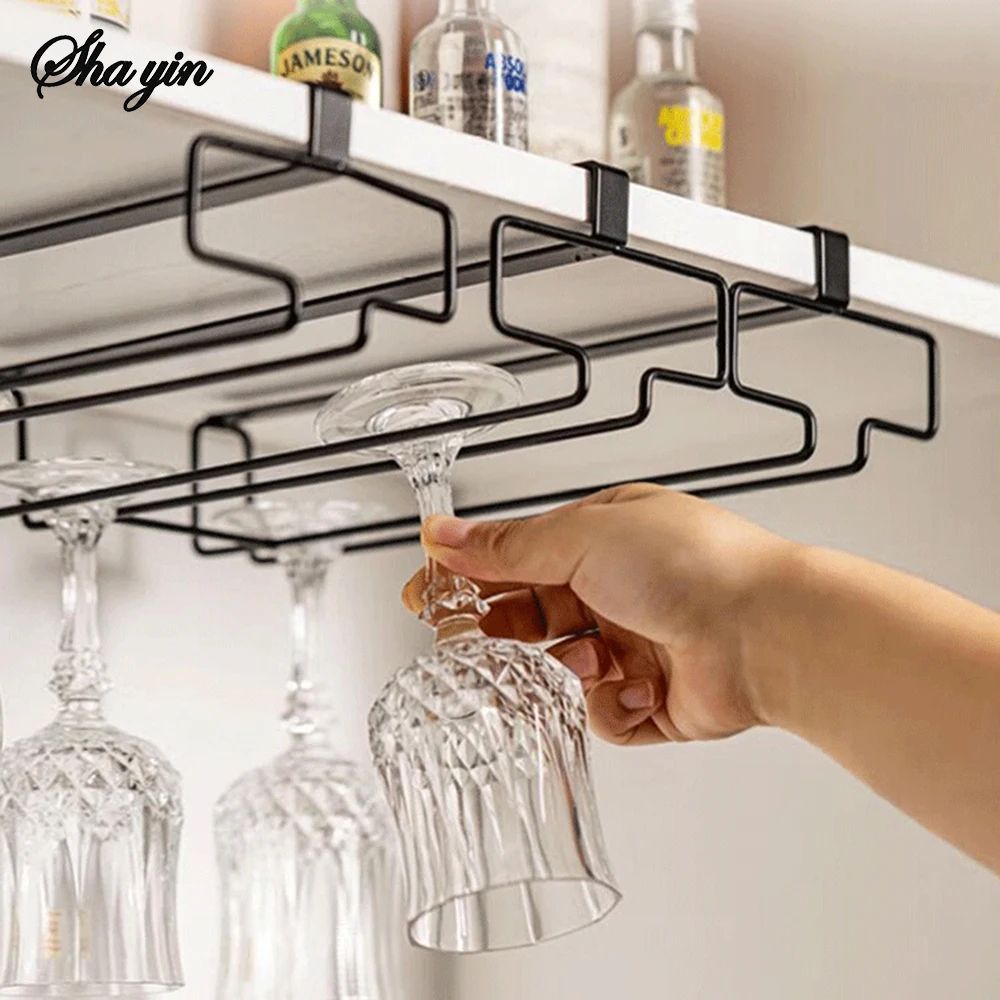 Stainless Steel Hanging Wine Glass Holder Under Cabinet Space Saving Rack 2