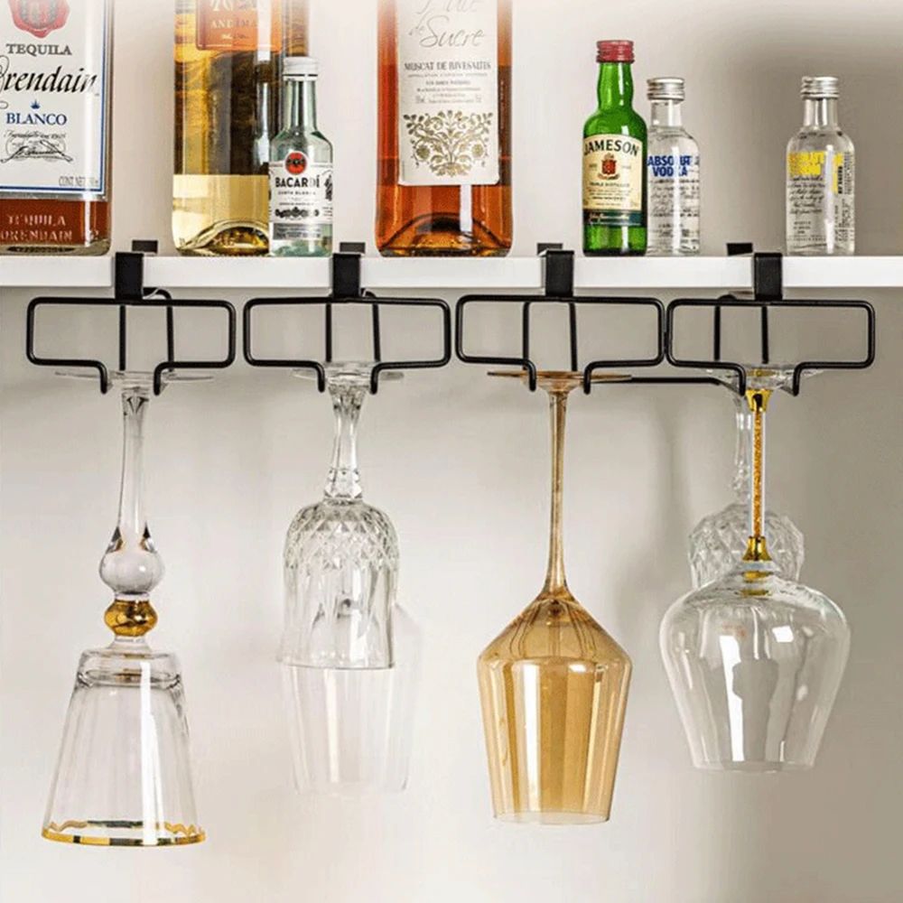 Stainless Steel Hanging Wine Glass Holder Under Cabinet Space Saving Rack 3