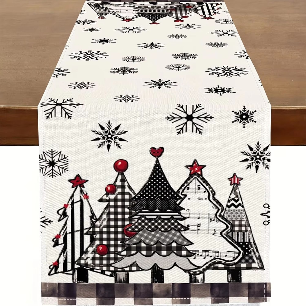 Retro Plaid Christmas Tree Table Runner Cozy Holiday Dining Decor 9