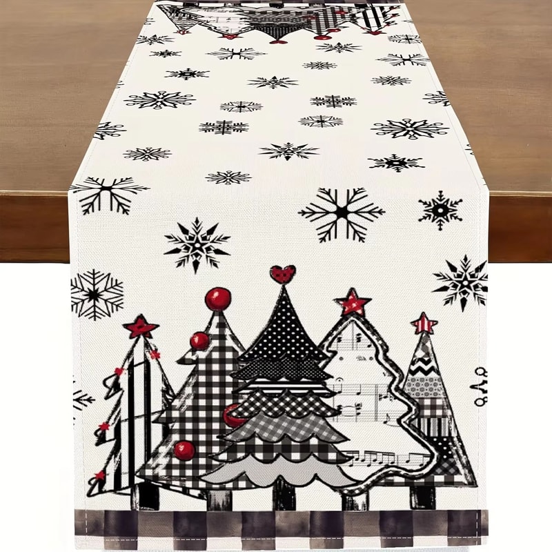 Retro Plaid Christmas Tree Table Runner Cozy Holiday Dining Decor 9