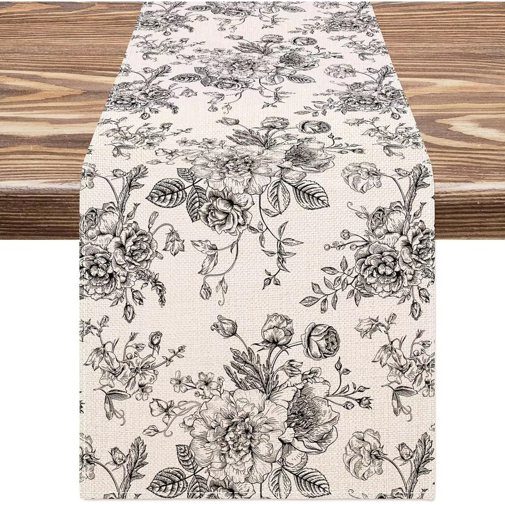 Elegant Chinoiserie Blue Floral Linen Table Runner For Dining And Home Decor 9