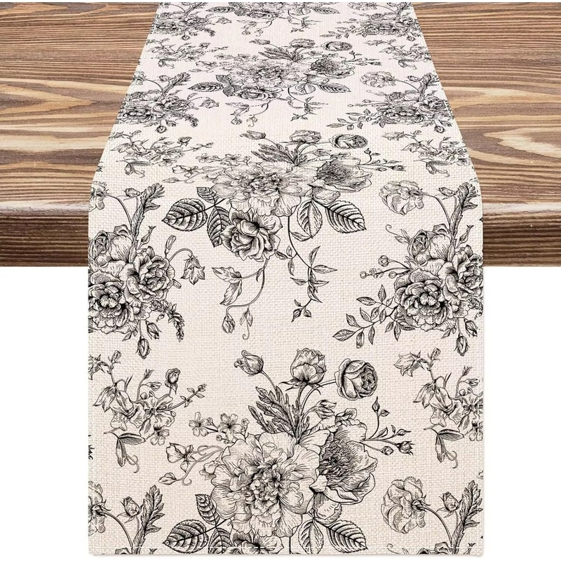 Elegant Chinoiserie Blue Floral Linen Table Runner For Dining And Home Decor 9