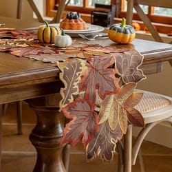 1pc autumn maple leaf embroidered table runner, flocked brown maple design, rustic farmhouse thanksgiving harves