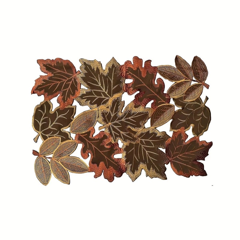 1pc Autumn Maple Leaf Embroidered Table Runner Flocked Brown Maple Design Rustic Farmhouse Thanksgi 6