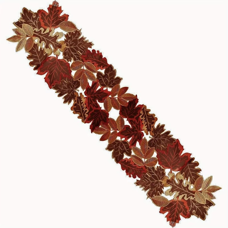 1pc Autumn Maple Leaf Embroidered Table Runner Flocked Brown Maple Design Rustic Farmhouse Thanksgi 8