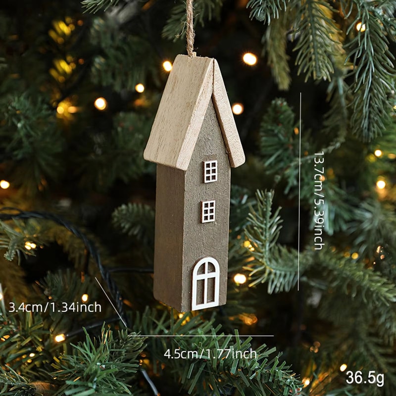 Rustic Wooden Christmas House Pendant Cozy Mini Cabin Tree Ornament 10
